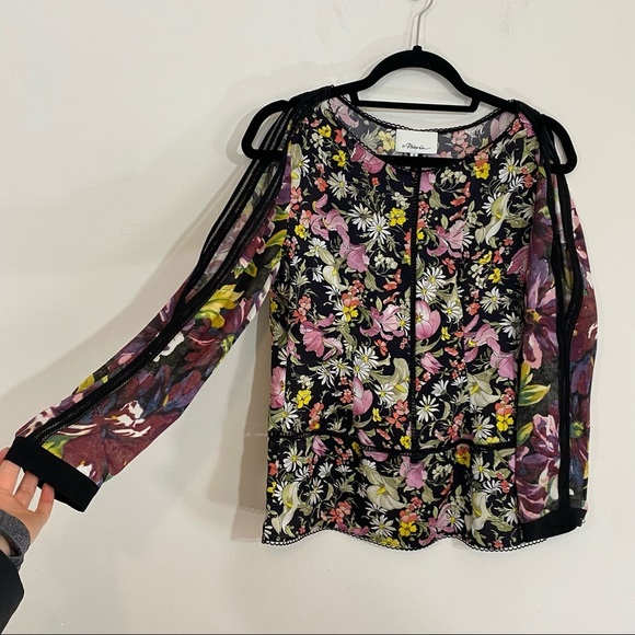 3.1 Phillip Lim Cold Shoulder Meadow Flower Floral 100% Silk Blouse Sz 8 - Picture 2 of 6